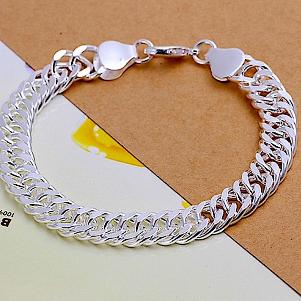 STERLING SILVER CHAIN LINK PLATED 10mm UNISEX NECKLACE BRACELET SET - Picture 6 of 7